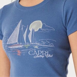 Hollister nautical graphic baby tee blue women’s Size XL “Capri Sailing Club”
